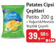 PATİTO PATATES CİPSİ ÇEŞİTLERİ 200 G